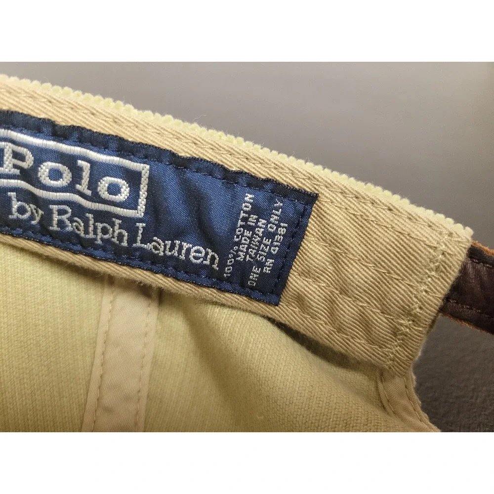 Polo Ralph‎ Lauren Hat Cap Mens Brown Corduroy Leather Strap Back Eagle Flags